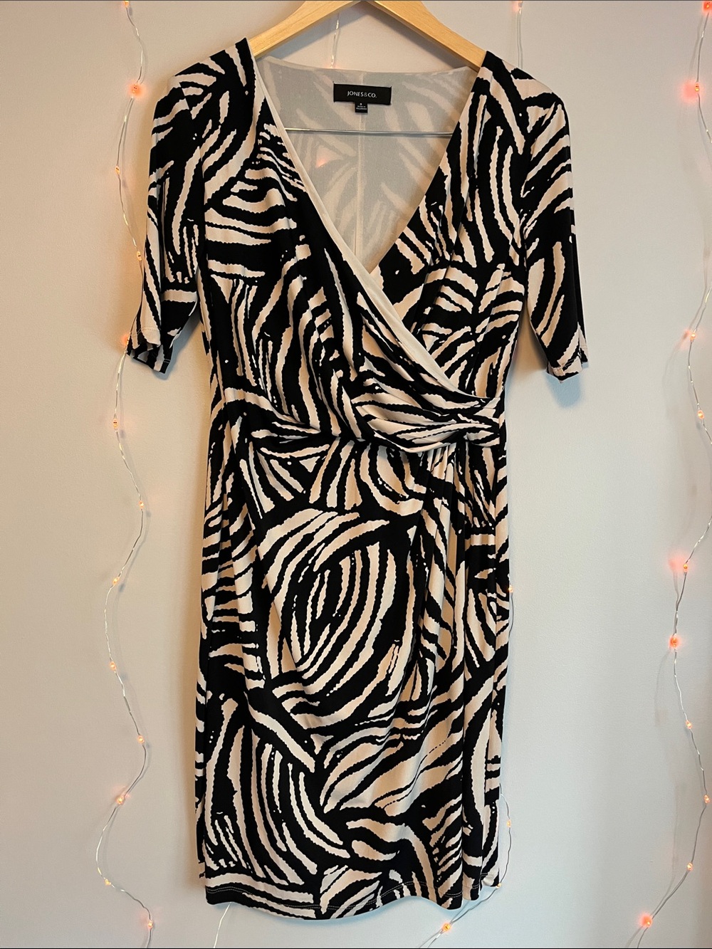Black and Cream Wrap-Style Women's Dress